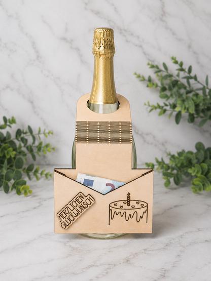 Flaschenanhänger mit Geldfach "Geburtstag"