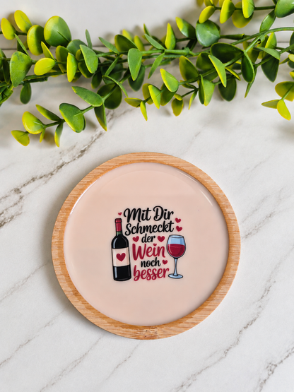 Untersetzer-Set aus Bambus & Harz – Weinliebe 🍷🤎