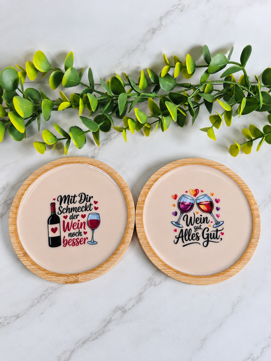 Untersetzer-Set aus Bambus & Harz – Weinliebe 🍷🤎