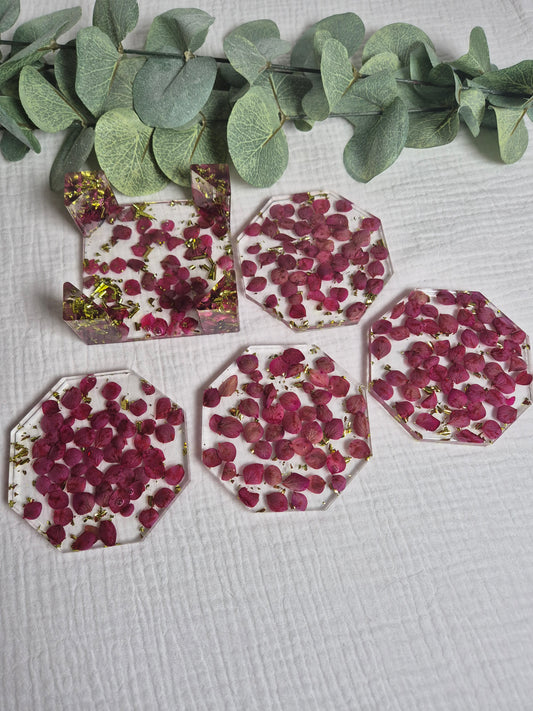 Untersetzer Set mit echten Blüten